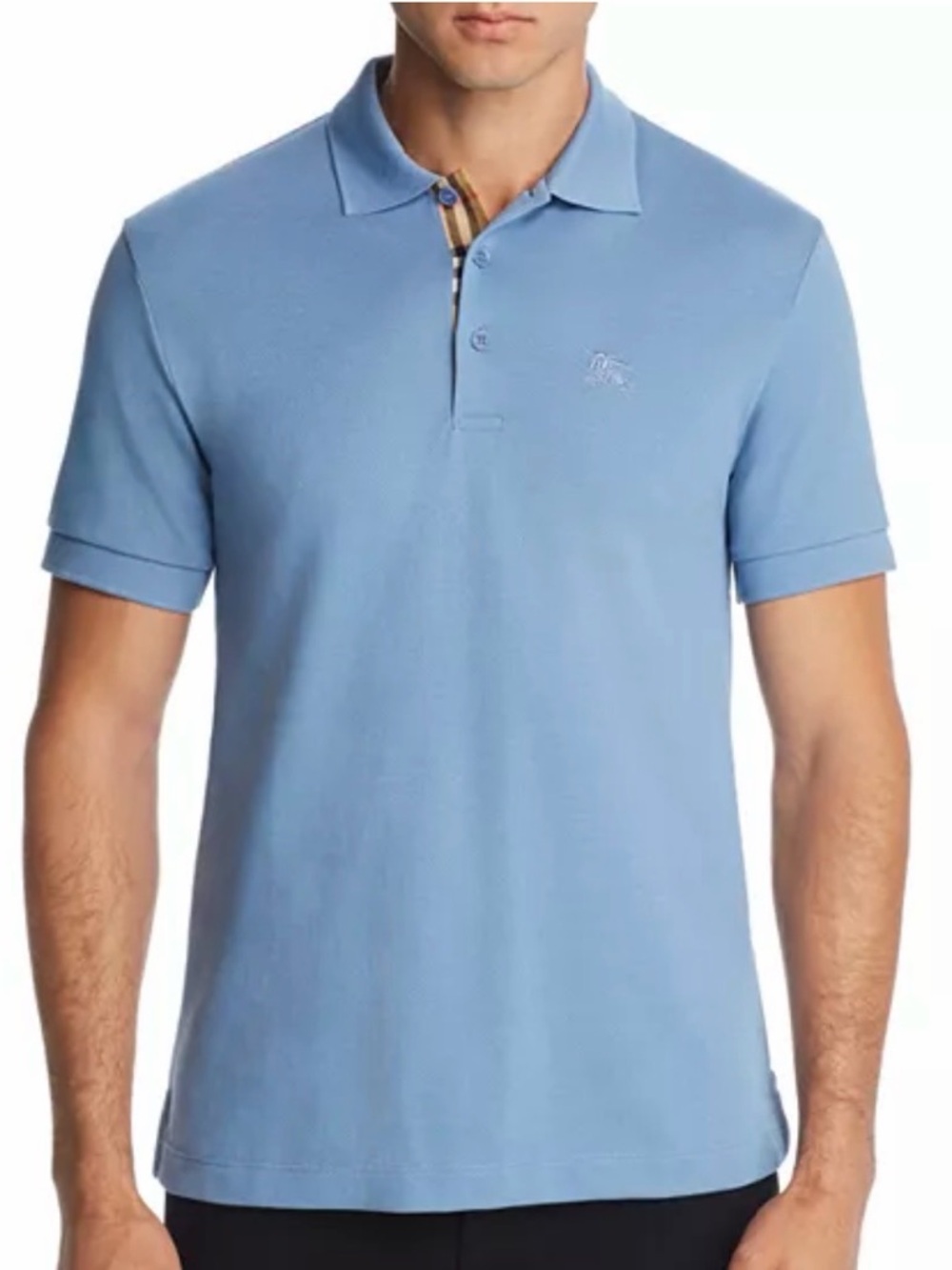 Burberry Light Blue Polo with Signature Check Placket